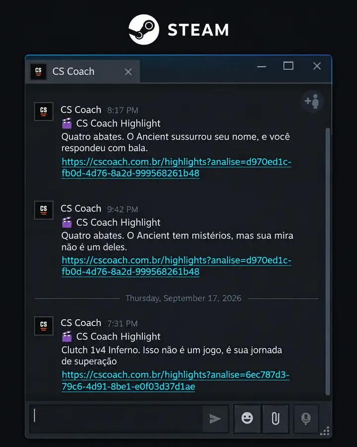 Notificação de highlight no Steam chat